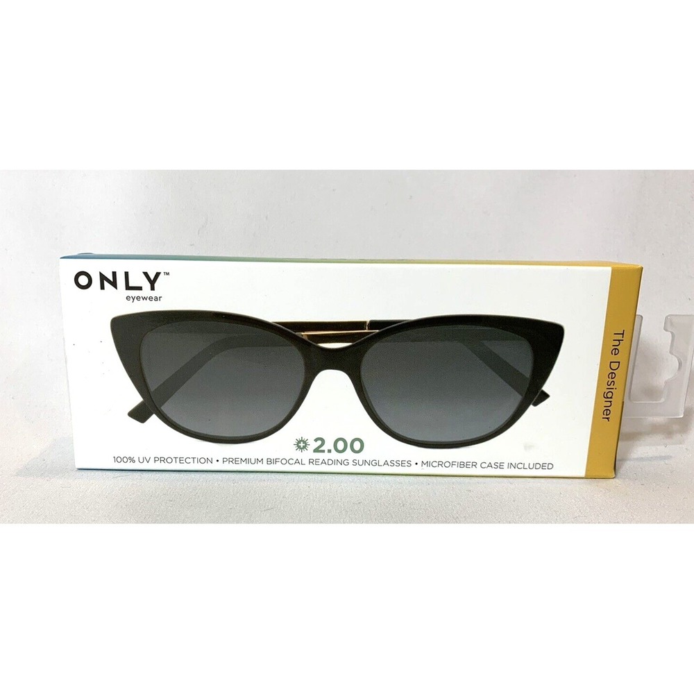 ONLY Eyewear Sunglasses Womens Bifocal Readers 2.00 Cat Eye The Designer NEW